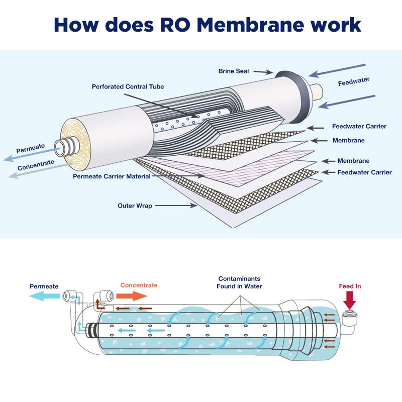 Membrane Solutions 400 GPD RO Membrane, Reverse Osmosis Membrane with Membrane Housing, 1/4" Quick-Connect Fittings, Check Valve, Replacement for Under Sink Home Drinking RO Water Filter System - Image 3